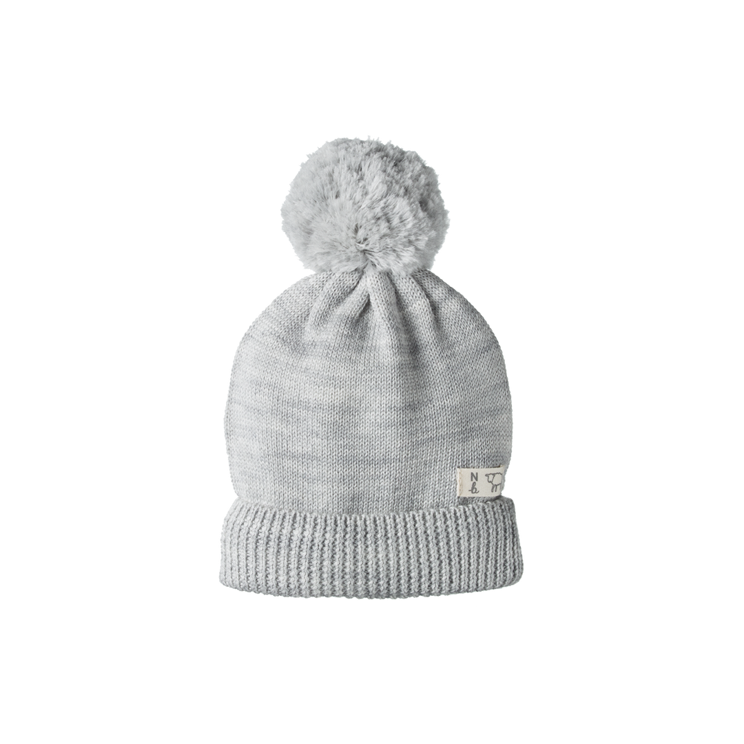 Nature Baby Alpine Pom Pom Beanie - Light Grey Marl