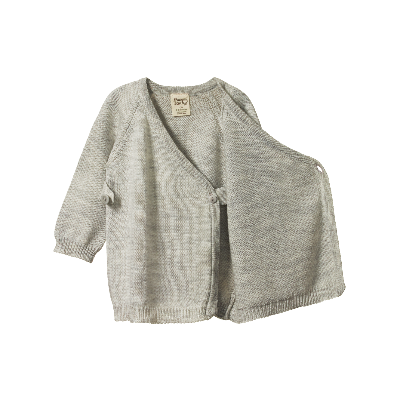 Nature Baby Merino Knit Kimono Jacket - Light Grey Marl
