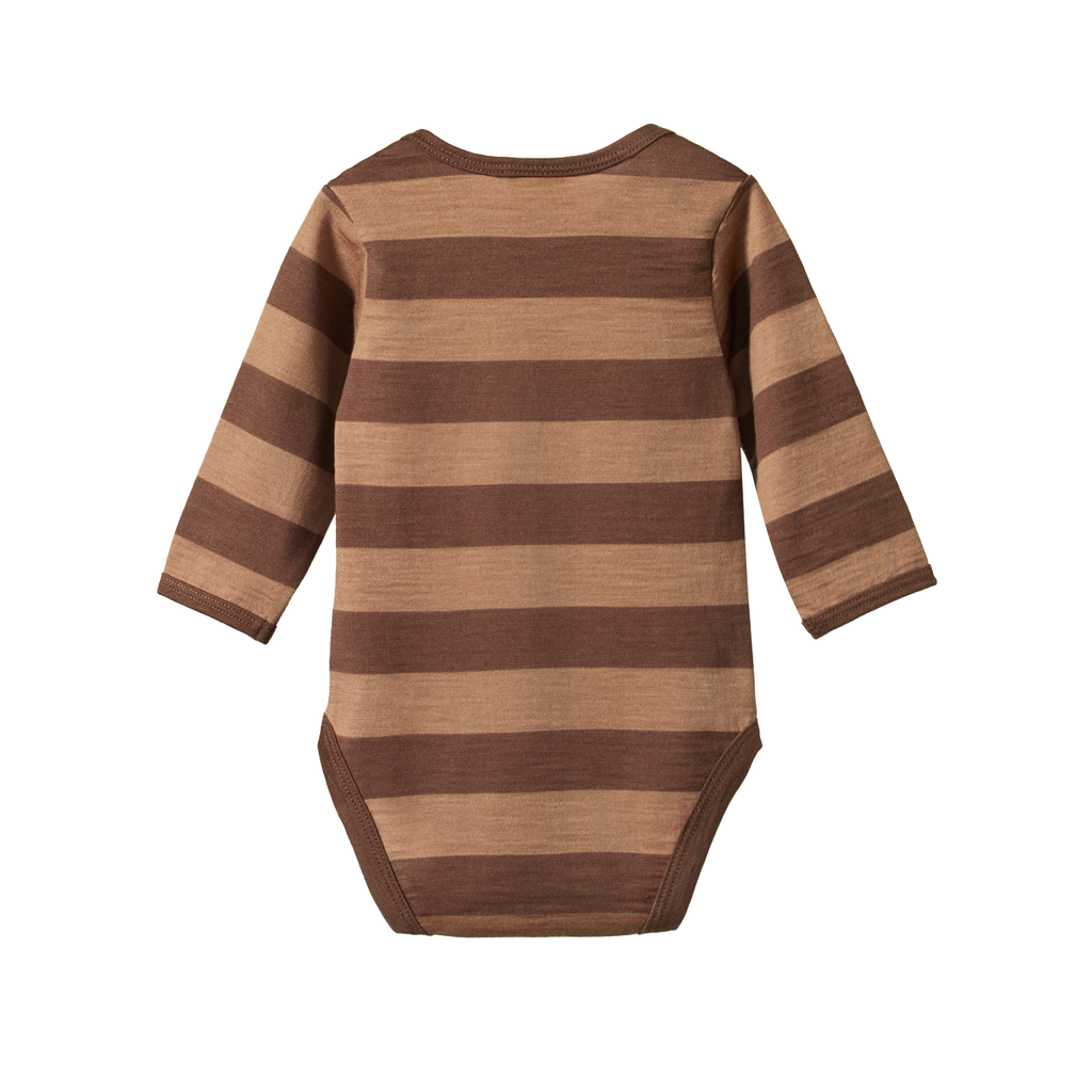 Nature Baby Merino Essentials Long Sleeve Bodysuit - Bear Bold Stripe