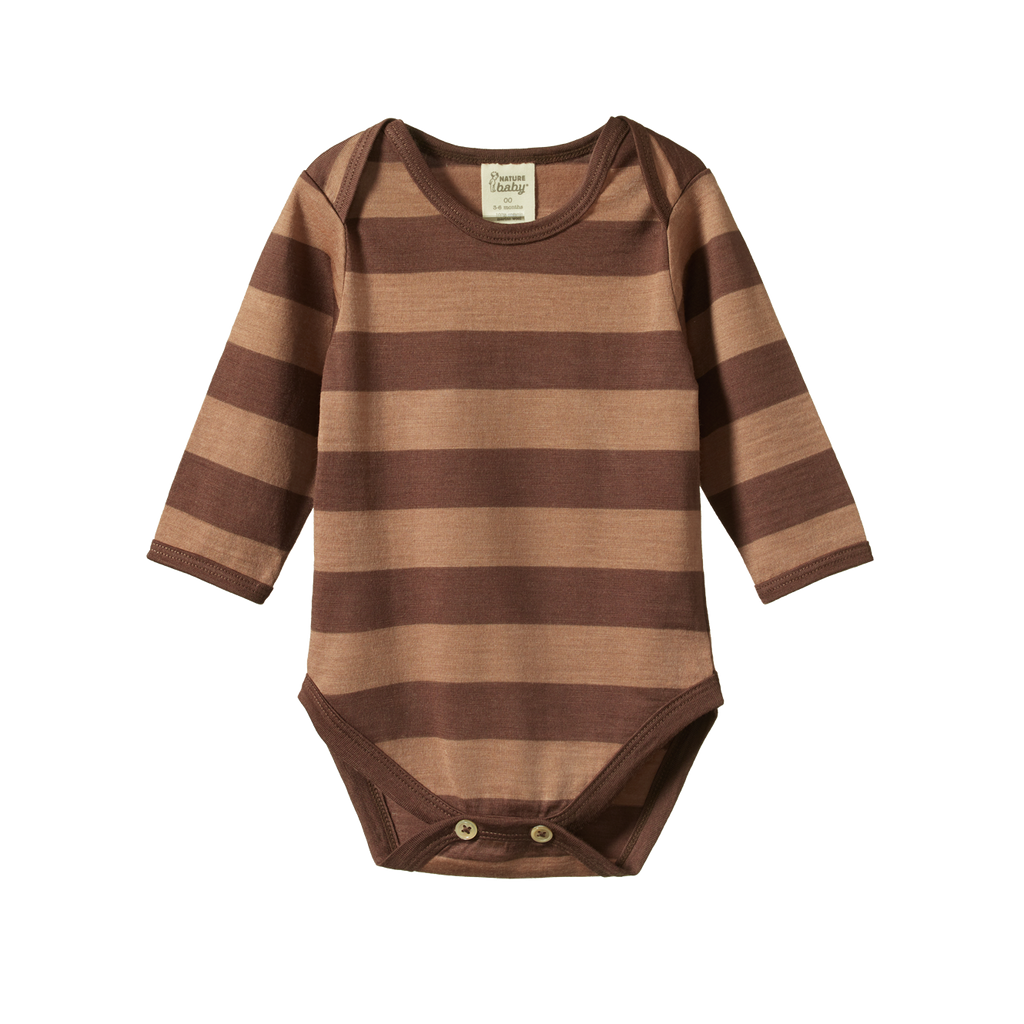 Nature Baby Merino Essentials Long Sleeve Bodysuit - Bear Bold Stripe