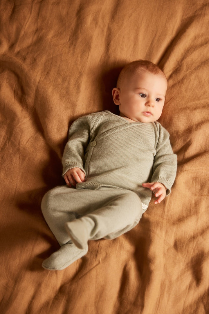 Nature Baby Merino Knit Footed Rompers - Seedling