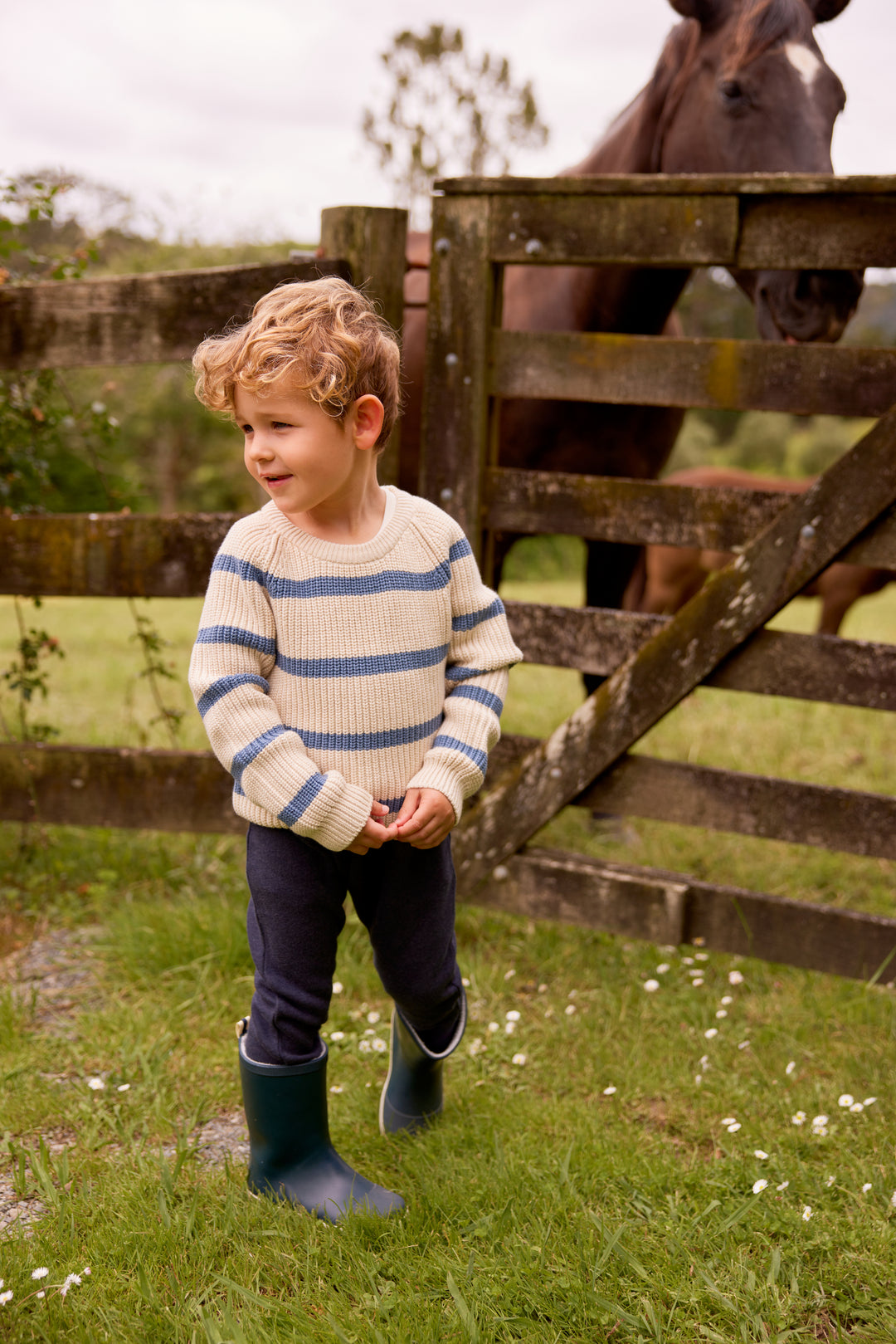 Nature Baby Billy Jumper - Oatmeal Marl/Sky Blue Stripe