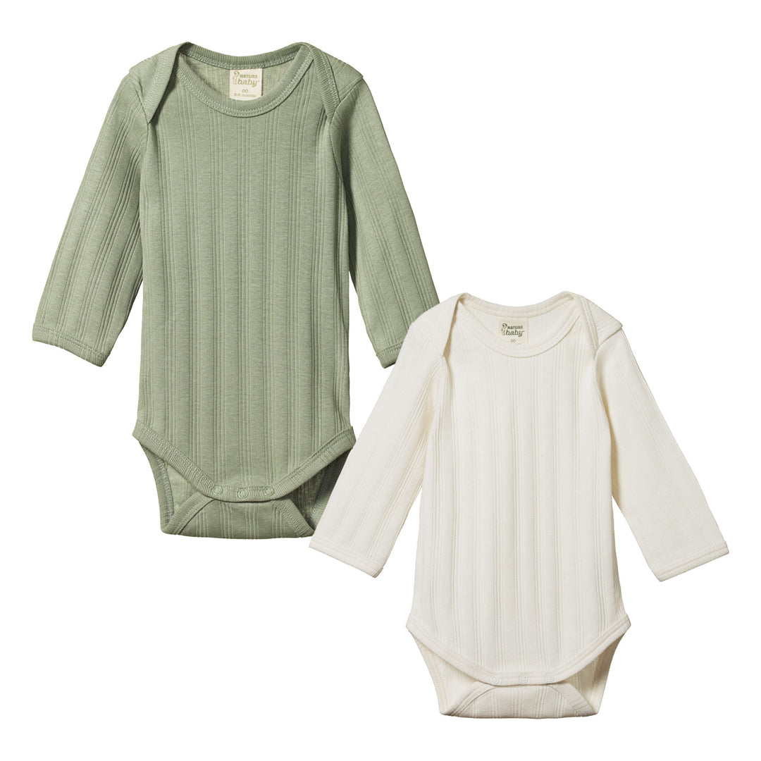 Nature Baby Long Sleeve Bodysuit Derby 2 Pack - Natural/Nettle