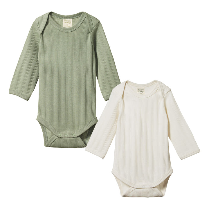 Nature Baby Long Sleeve Bodysuit Derby 2 Pack - Natural/Nettle