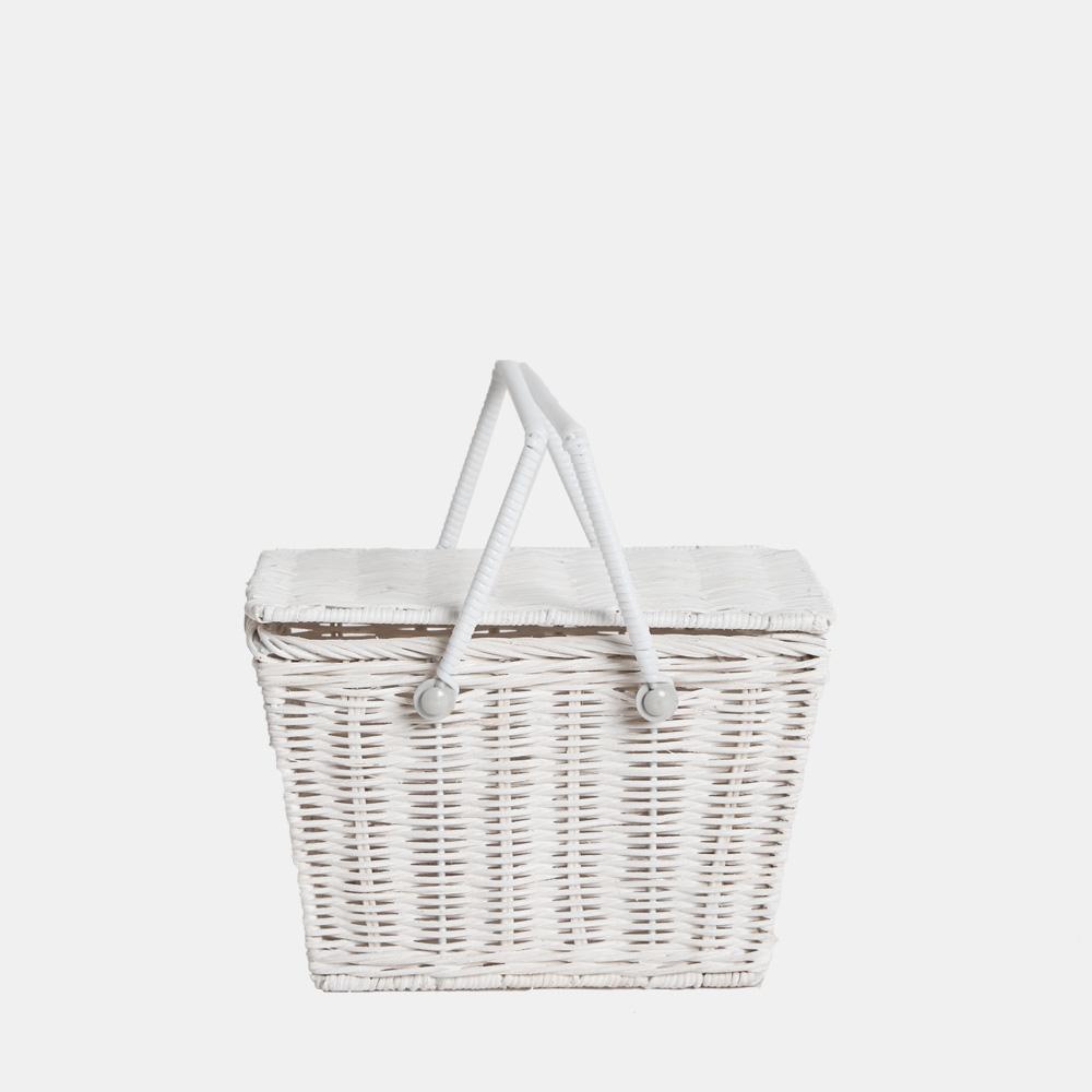 Olli Ella Rattan Piki Basket - White
