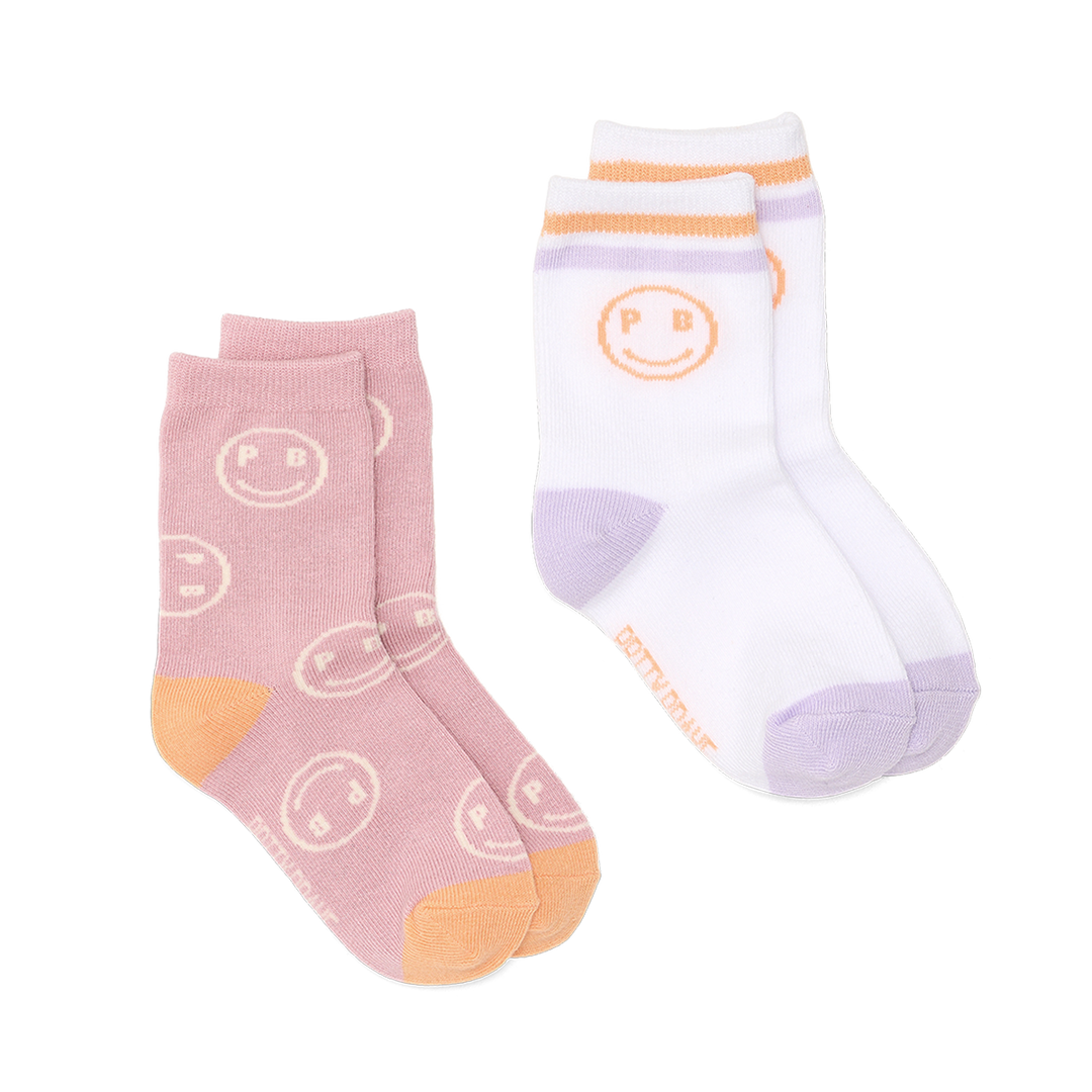 Pretty Brave 2-Pack Smiley Socks Blush/White