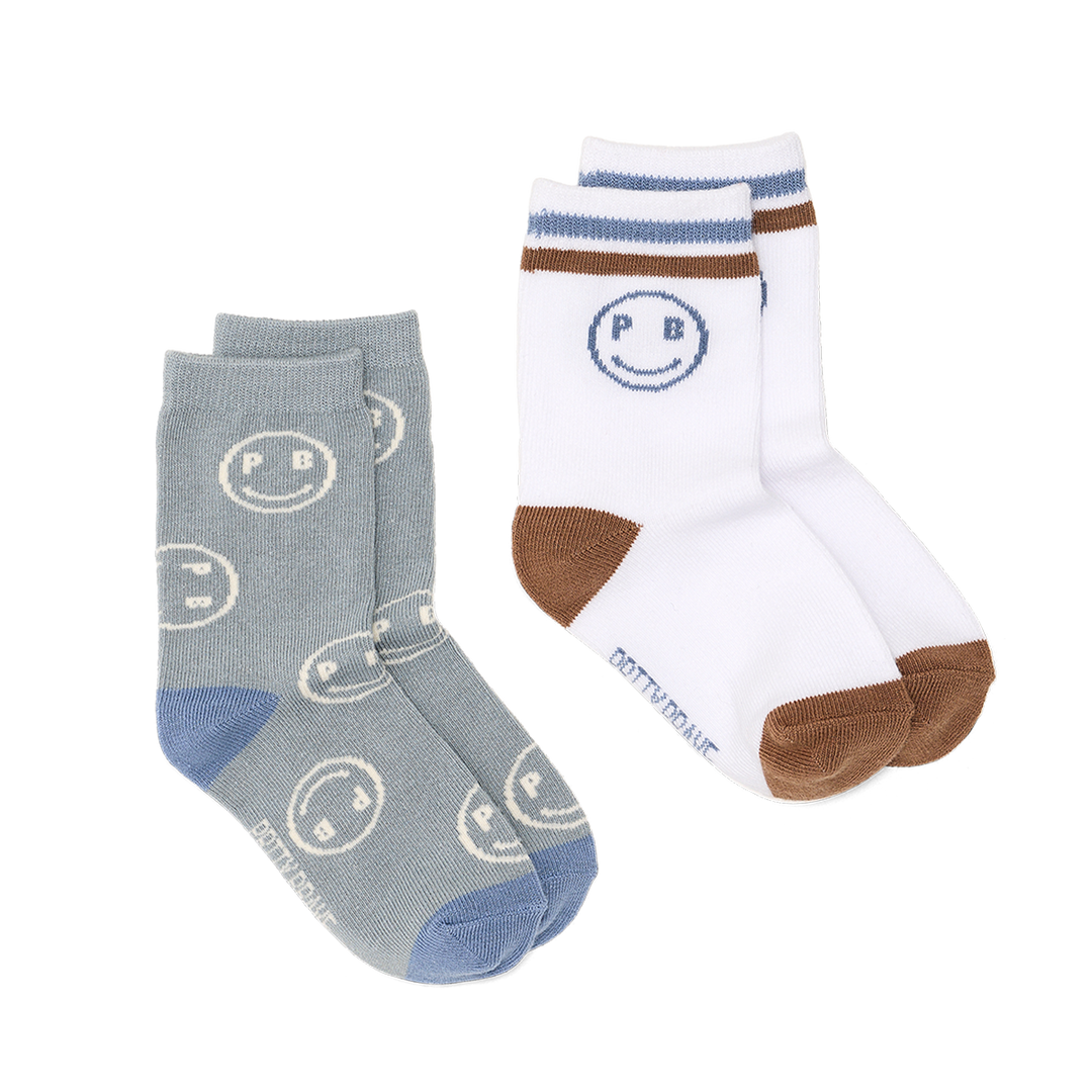 Pretty Brave 2-Pack Smiley Socks Sage/White