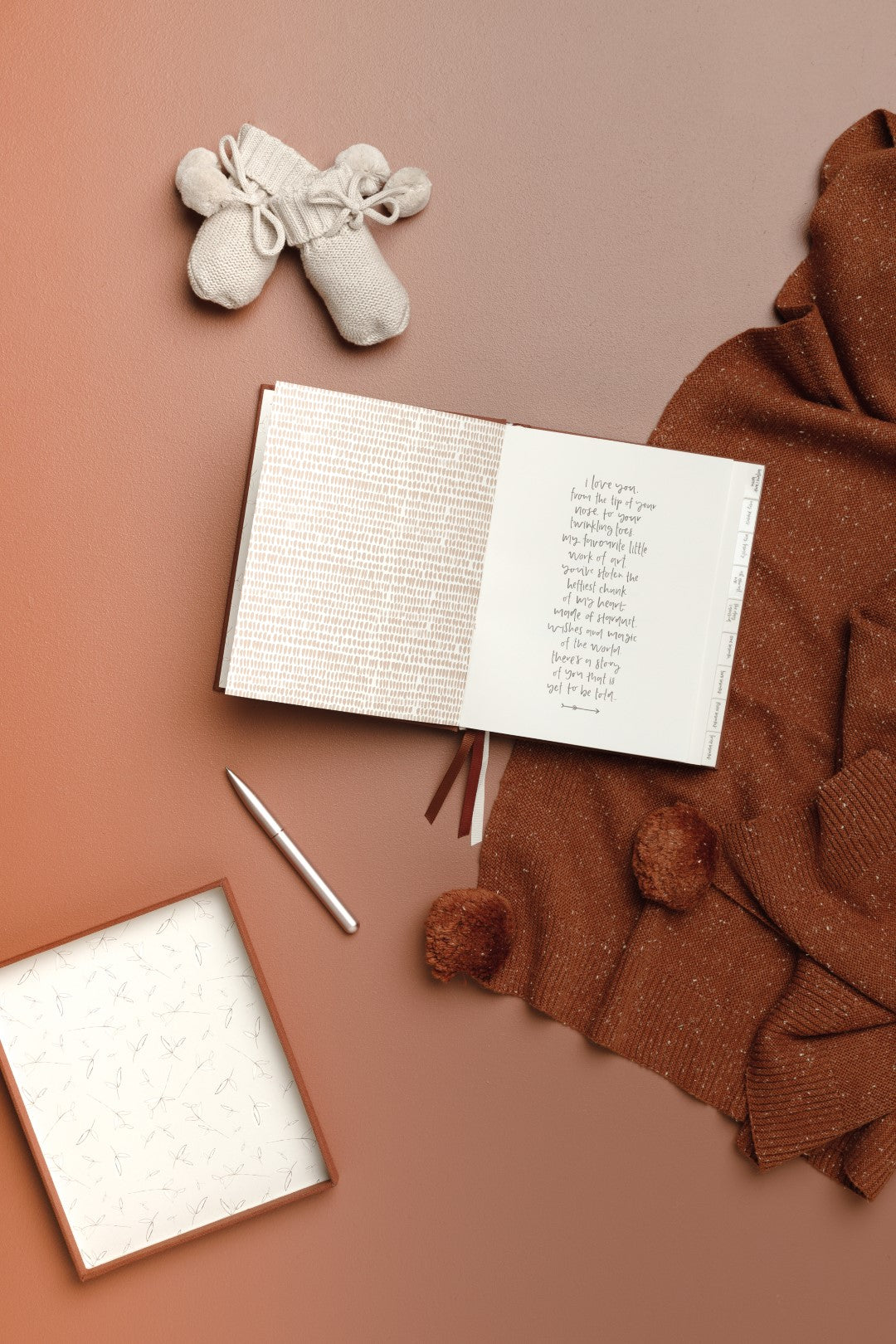 Boxed Linen Cover Luxe Baby Journal - Pecan