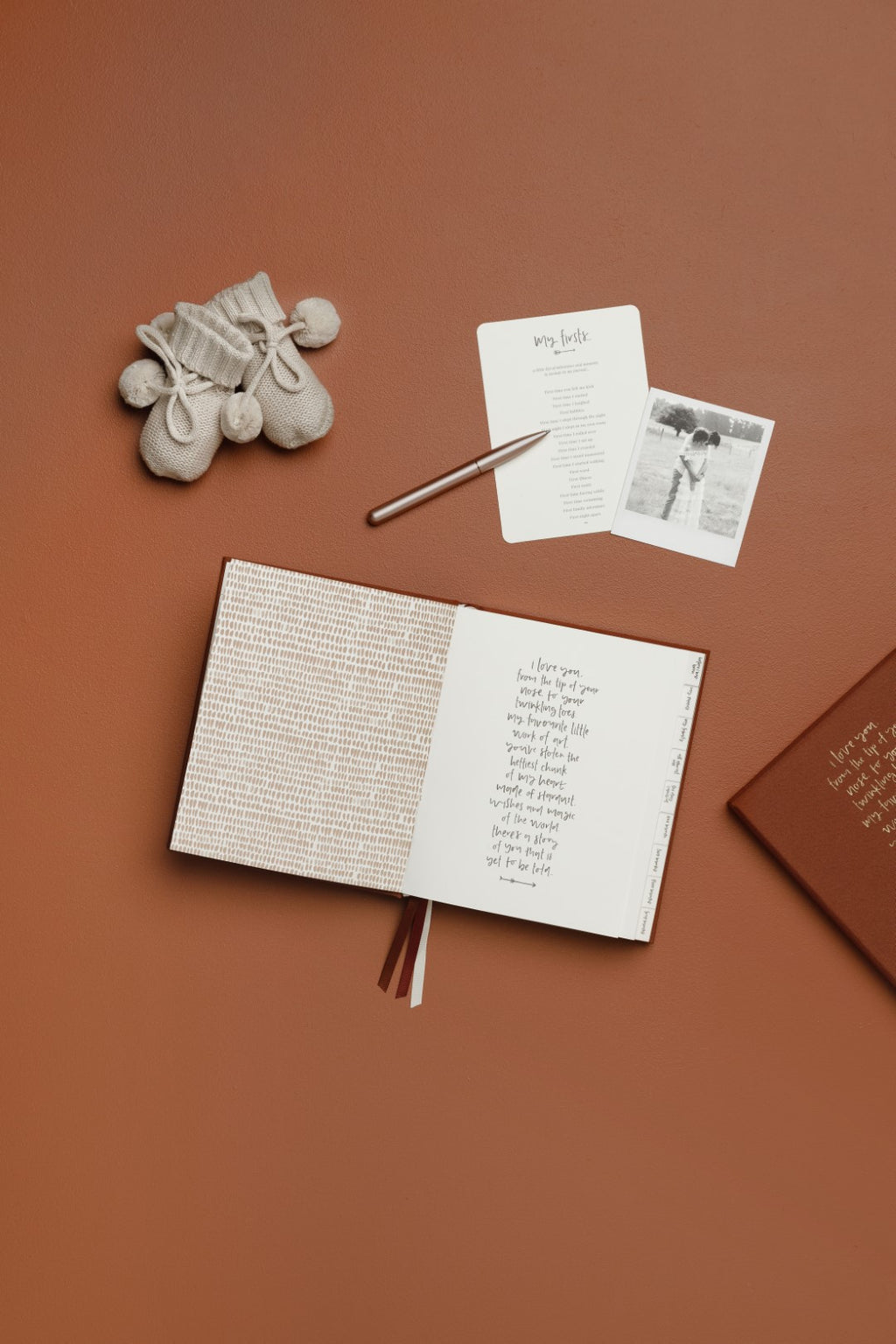 Boxed Linen Cover Luxe Baby Journal - Pecan