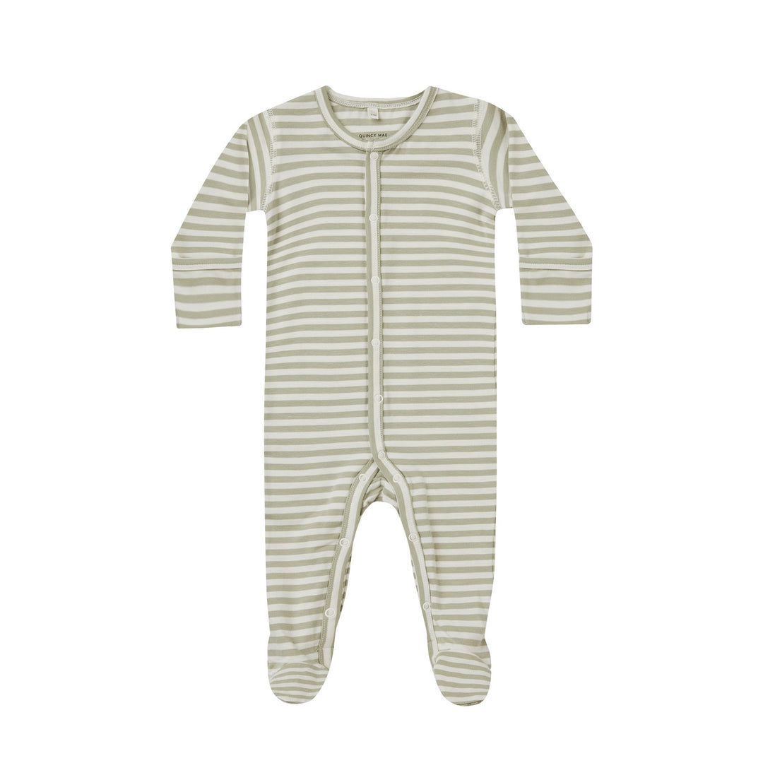 Quincy Mae Full Snap Footie - Sage Stripe