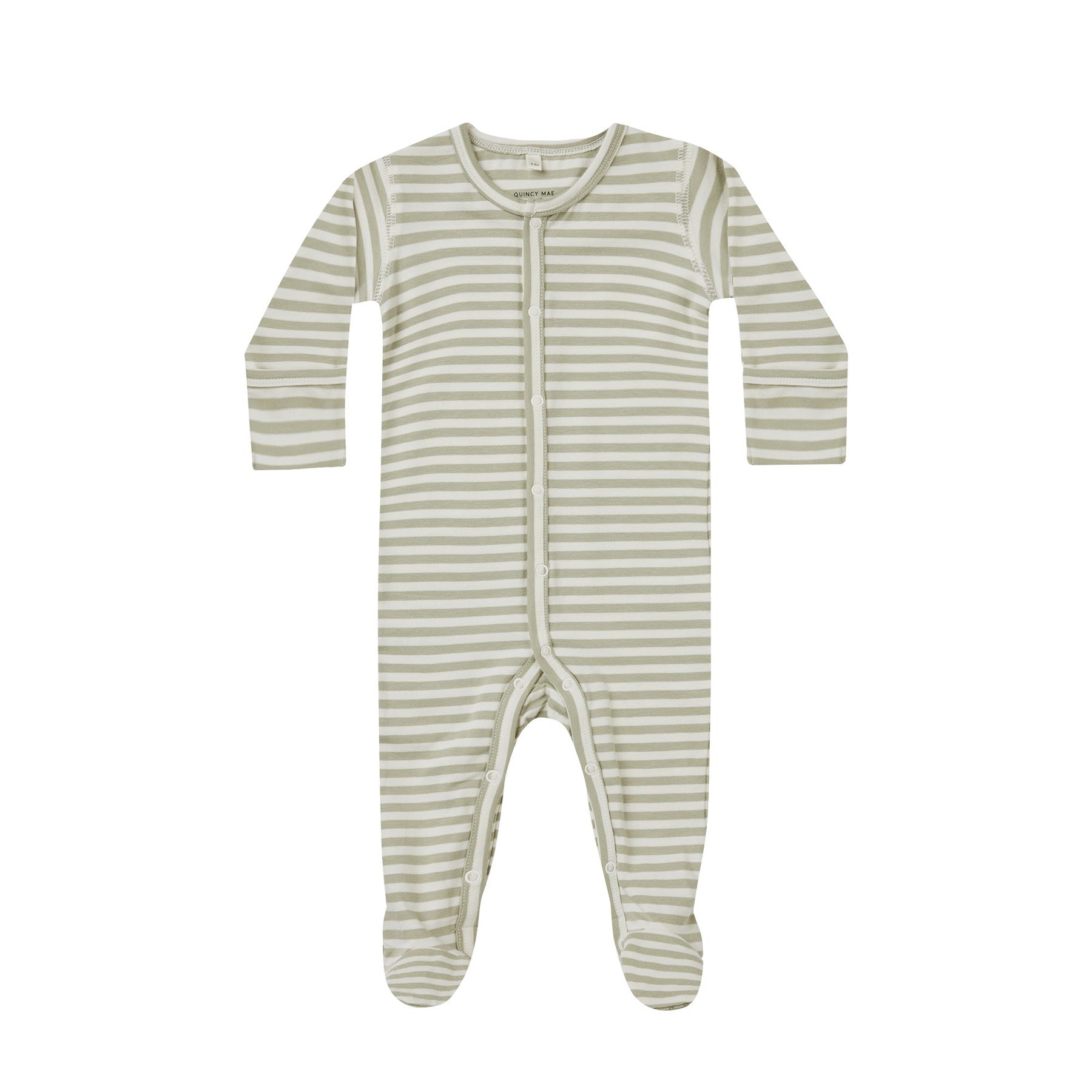 Quincy Mae Full Snap Footie - Sage Stripe
