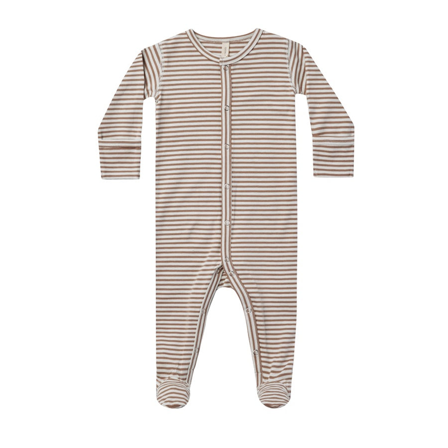Quincy Mae Full Snap Footie - Cocoa Stripe