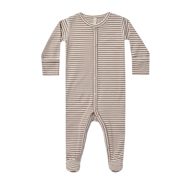 Quincy Mae Full Snap Footie - Cocoa Stripe