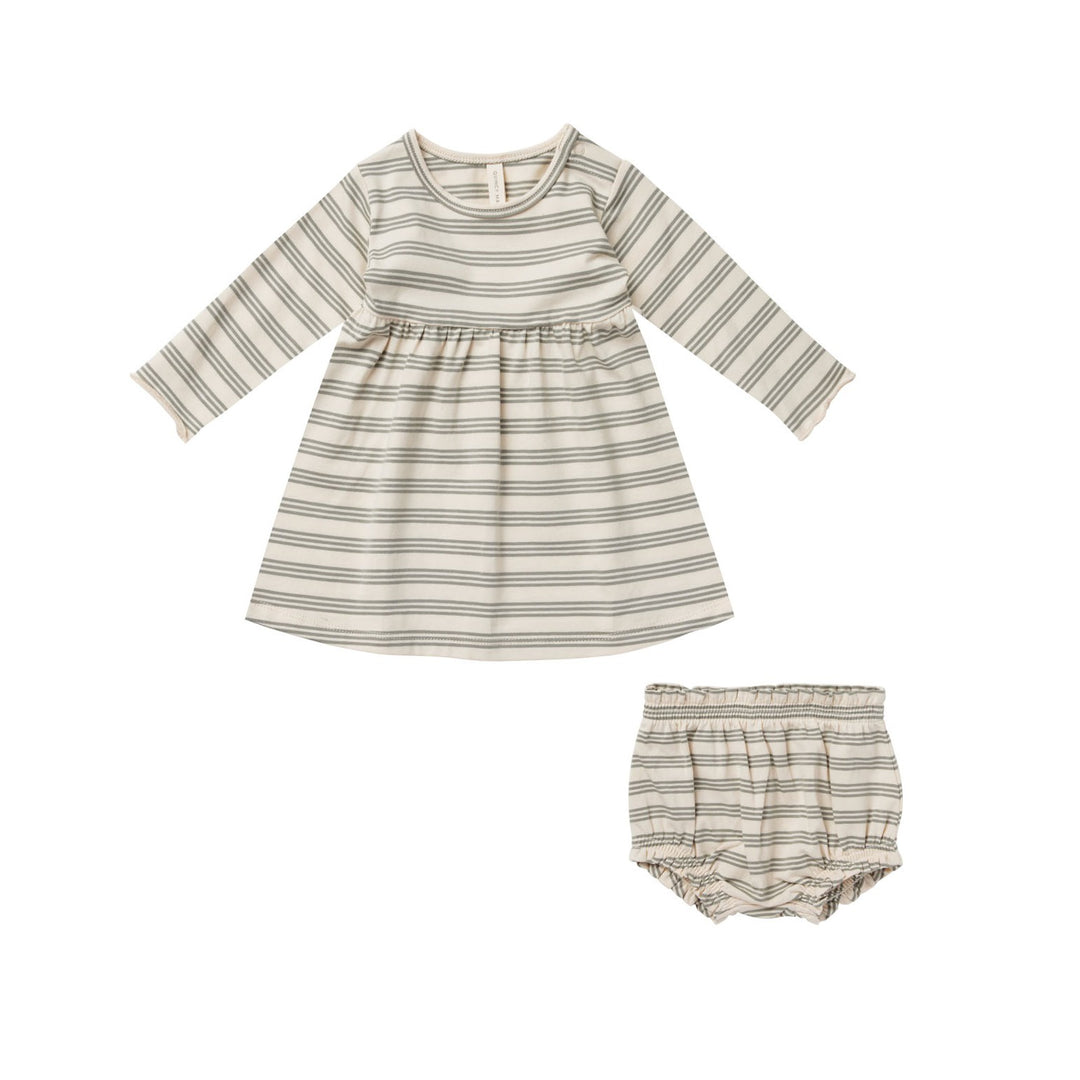 Quincy Mae Long Sleeve Baby Dress - Basil Stripe