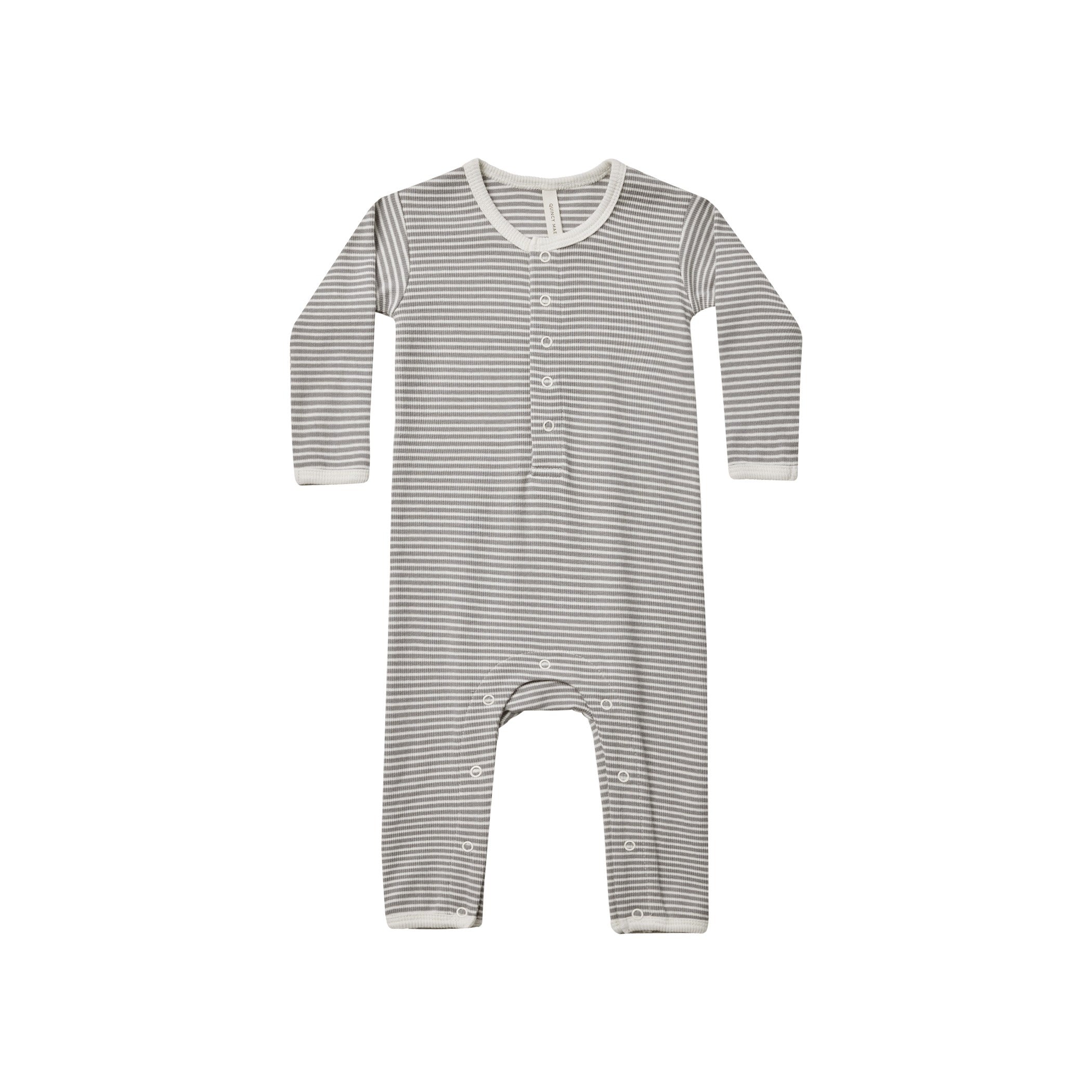 Quincy Mae Ribbed Baby Jumpsuit - Lagoon Micro Stripe