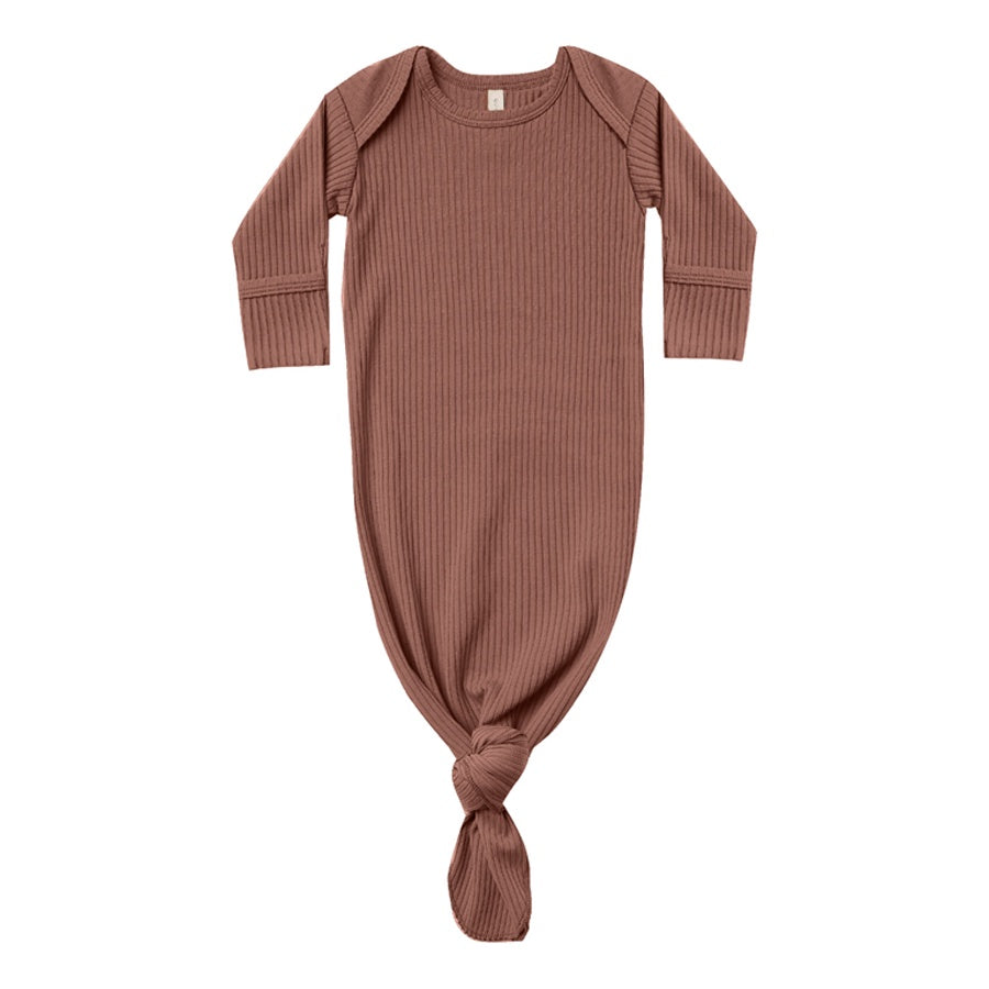 Quincy Mae Knotted Baby Gown - Pecan