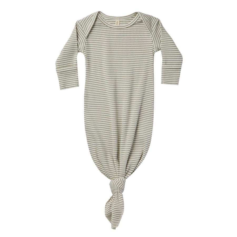 Quincy Mae Knotted Baby Gown - Fern Stripe