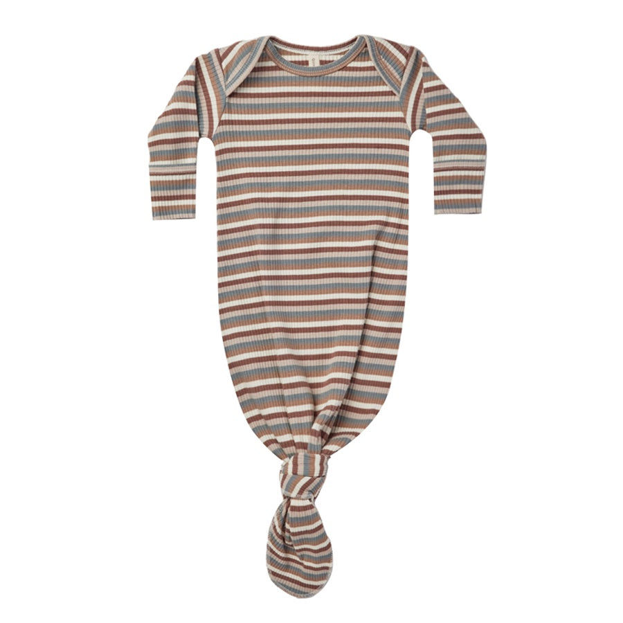 Quincy Mae Knotted Baby Gown - Autumn Stripe