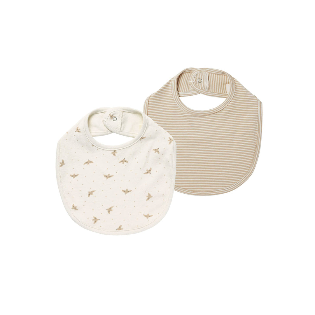 Quincy Mae Jersey Snap Bib - Doves/Latte Micro Stripe