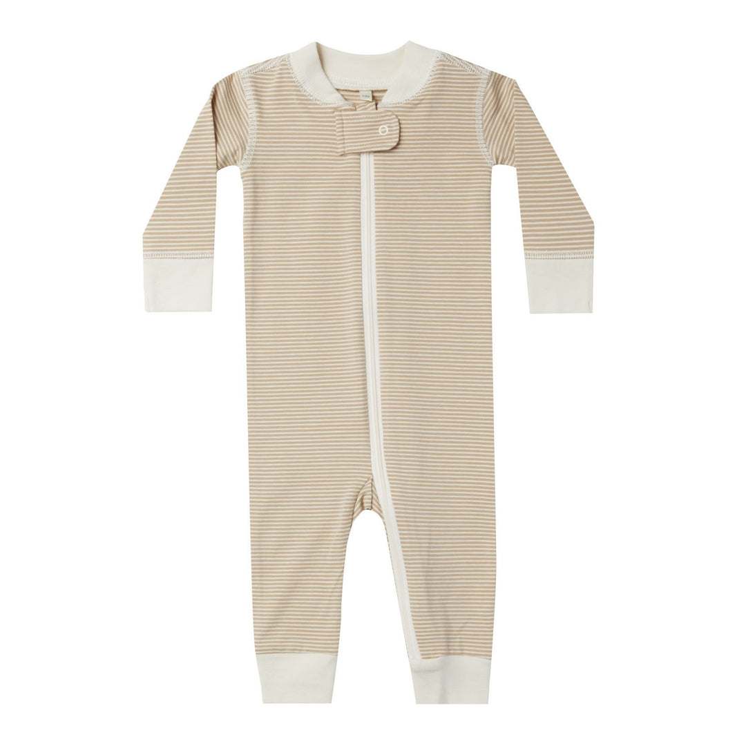 Quincy Mae Zip Longsleeve Sleeper - Latte Micro Stripe