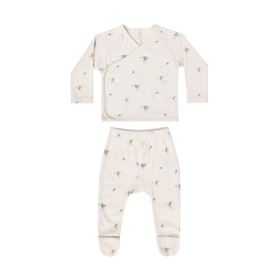 Quincy Mae Pointelle Wrap Top + Footed Pant Set | Ditsy Ocean