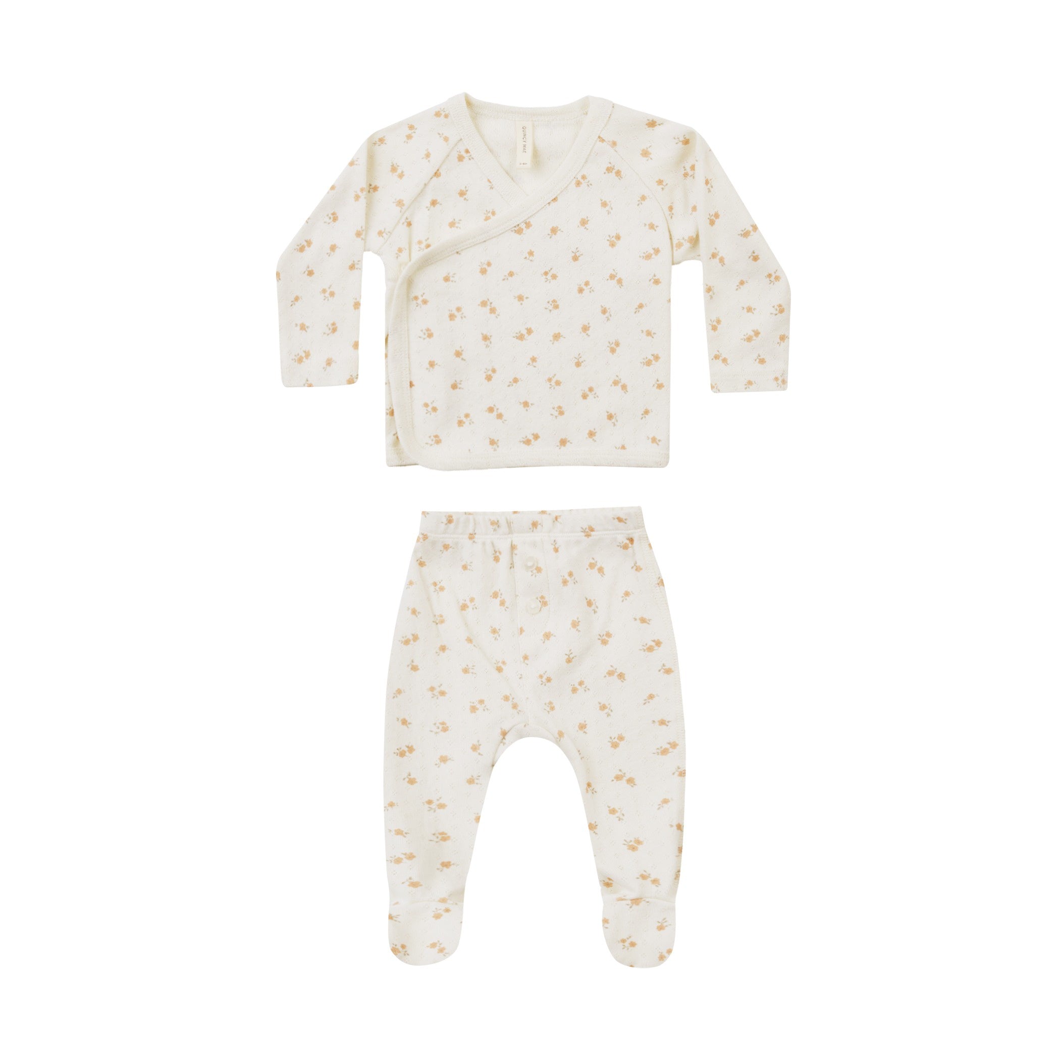 Pointelle Wrap Top + Footed Pant - Ditsy Melon