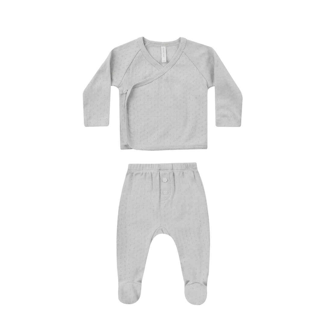 Quincy Mae Pointelle Wrap Top + Footed Pant - Cloud