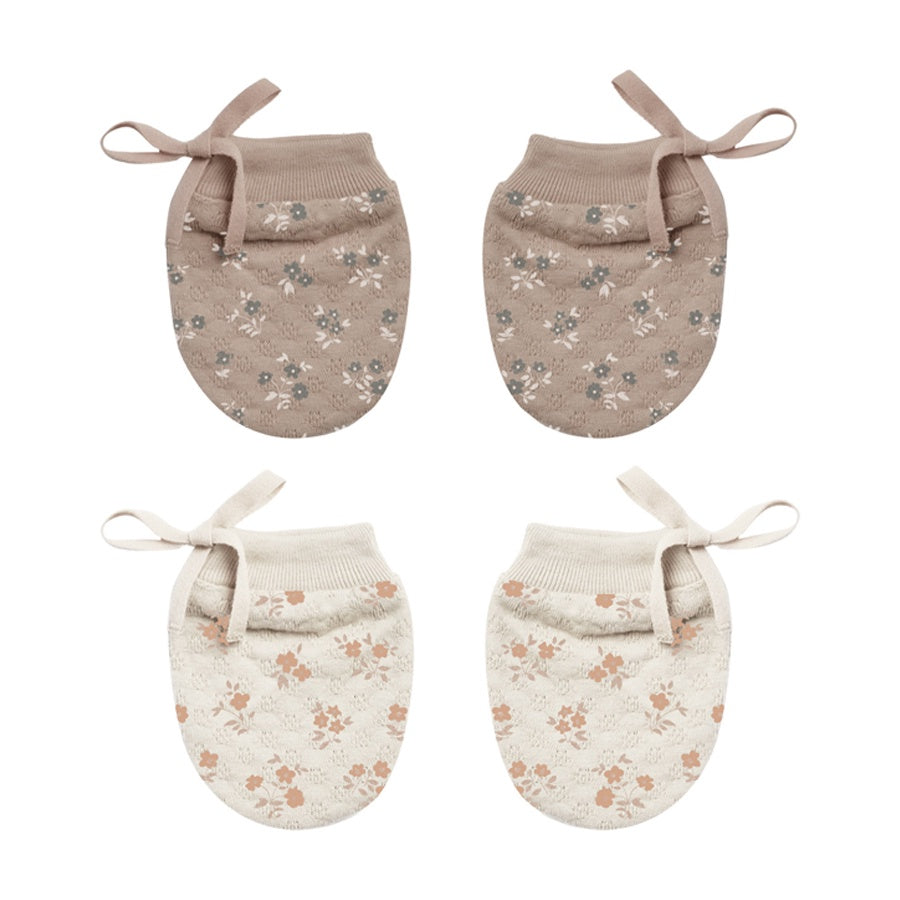 Quincy Mae No Scratch Mittens Set - Truffle Floral/Blush Floral