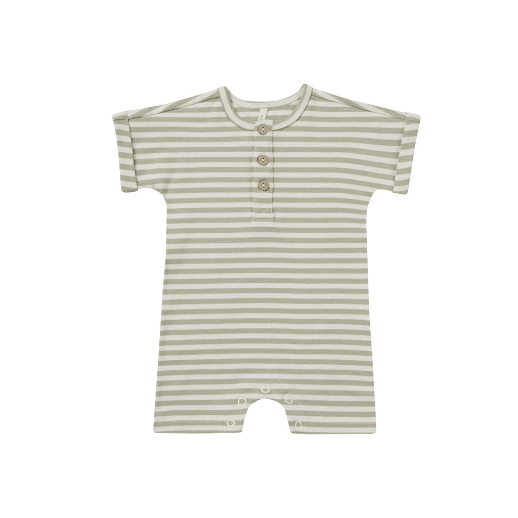 Quincy Mae Short Sleeve One-Piece - Sage Stripe