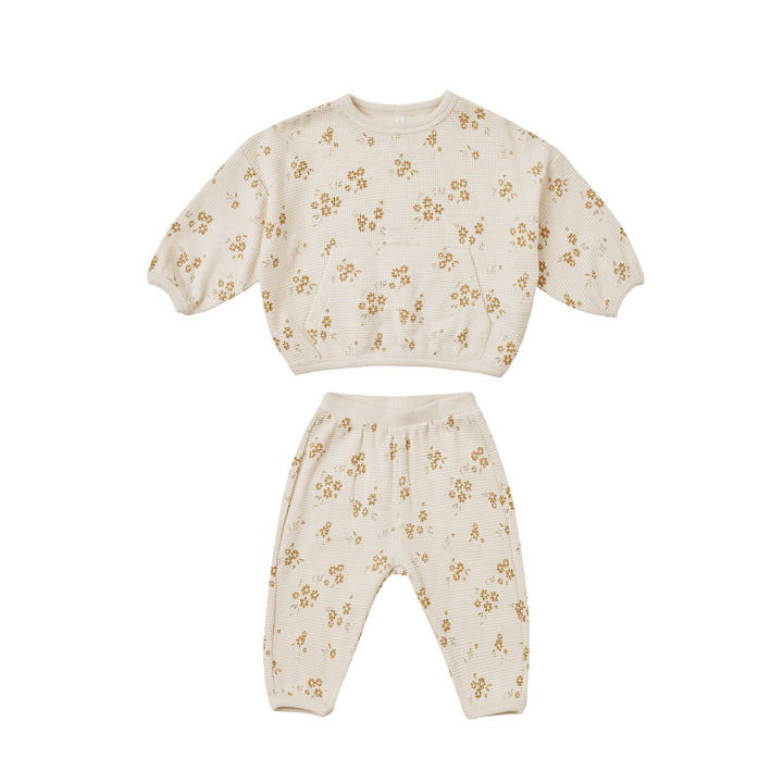 Quincy Mae Waffle Slouch Set - Honey Flower