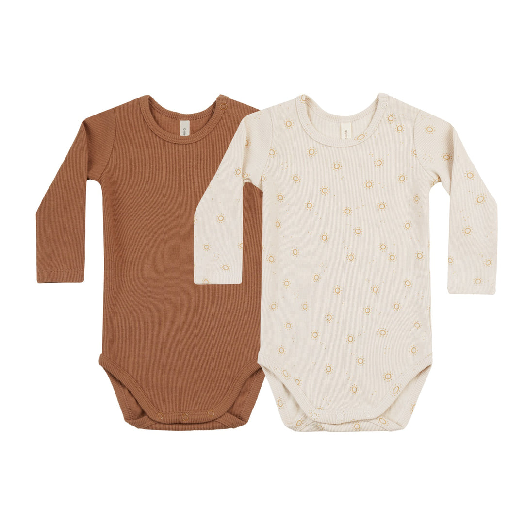 Quincy Mae Ribbed Bodysuit 2 Pack - Suns/Clay