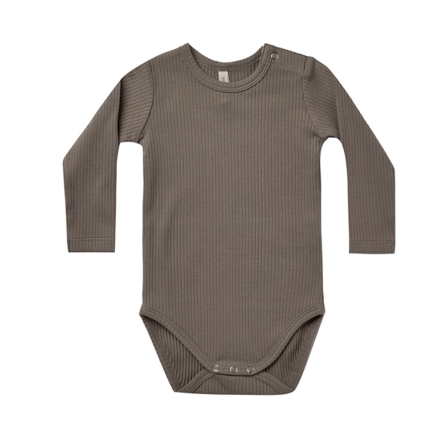 Quincy Mae Ribbed Long Sleeve Bodysuit - Charcoal
