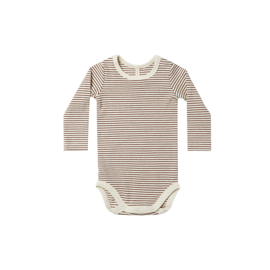 Quincy Mae Ribbed Long Sleeve Bodysuit - Plum Stripe