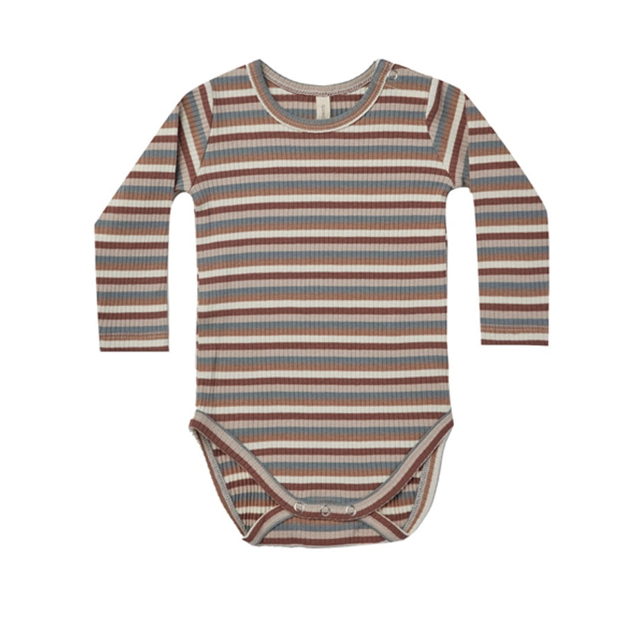 Quincy Mae Ribbed Long Sleeve Bodysuit - Autumn Stripe