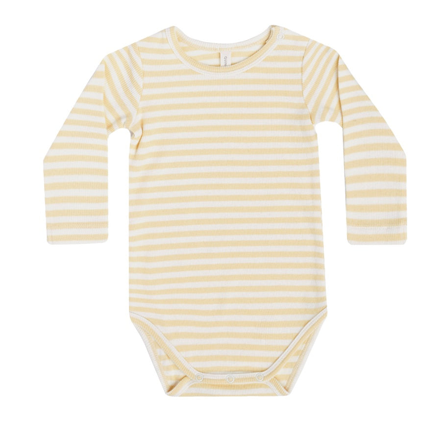 Quincy Mae Ribbed Bodysuit | Yellow Stripe