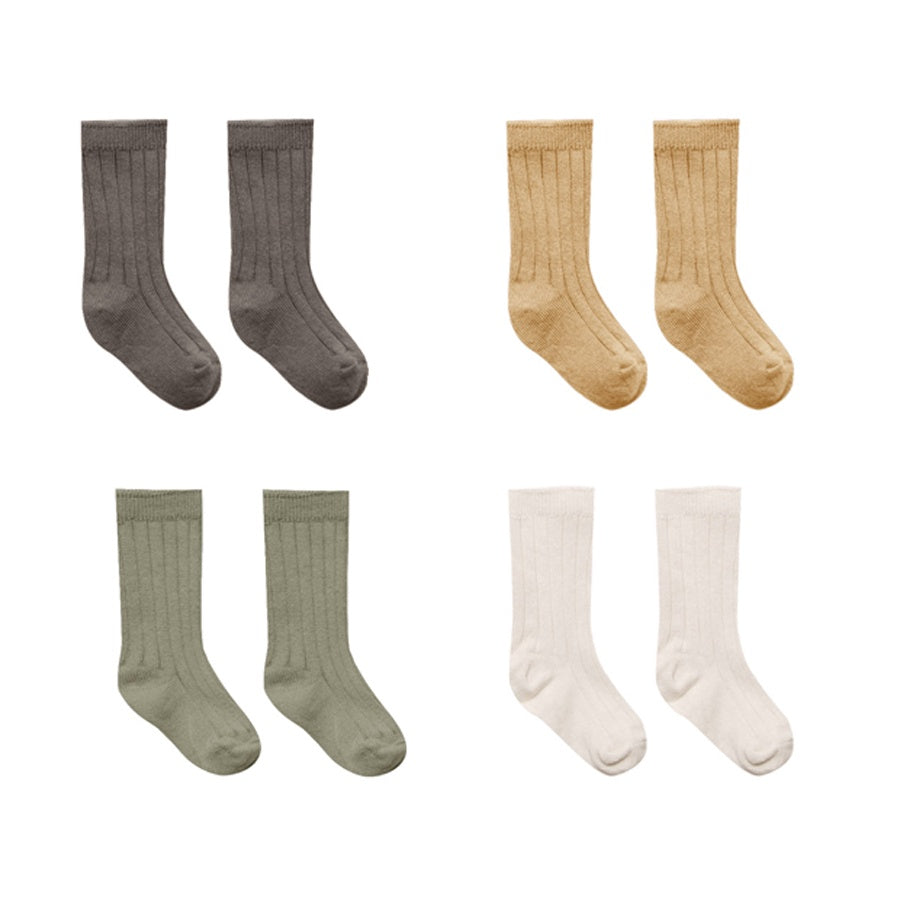 Quincy Mae Ribbed Socks Set - Fern/Charcoal/Natural/Honey