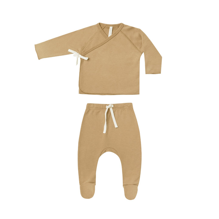Quincy Mae Wrap Top and Footed Pant Set - Honey