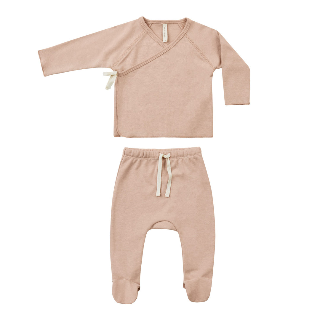Quincy Mae Wrap Top and Footed Pant Set - Blush
