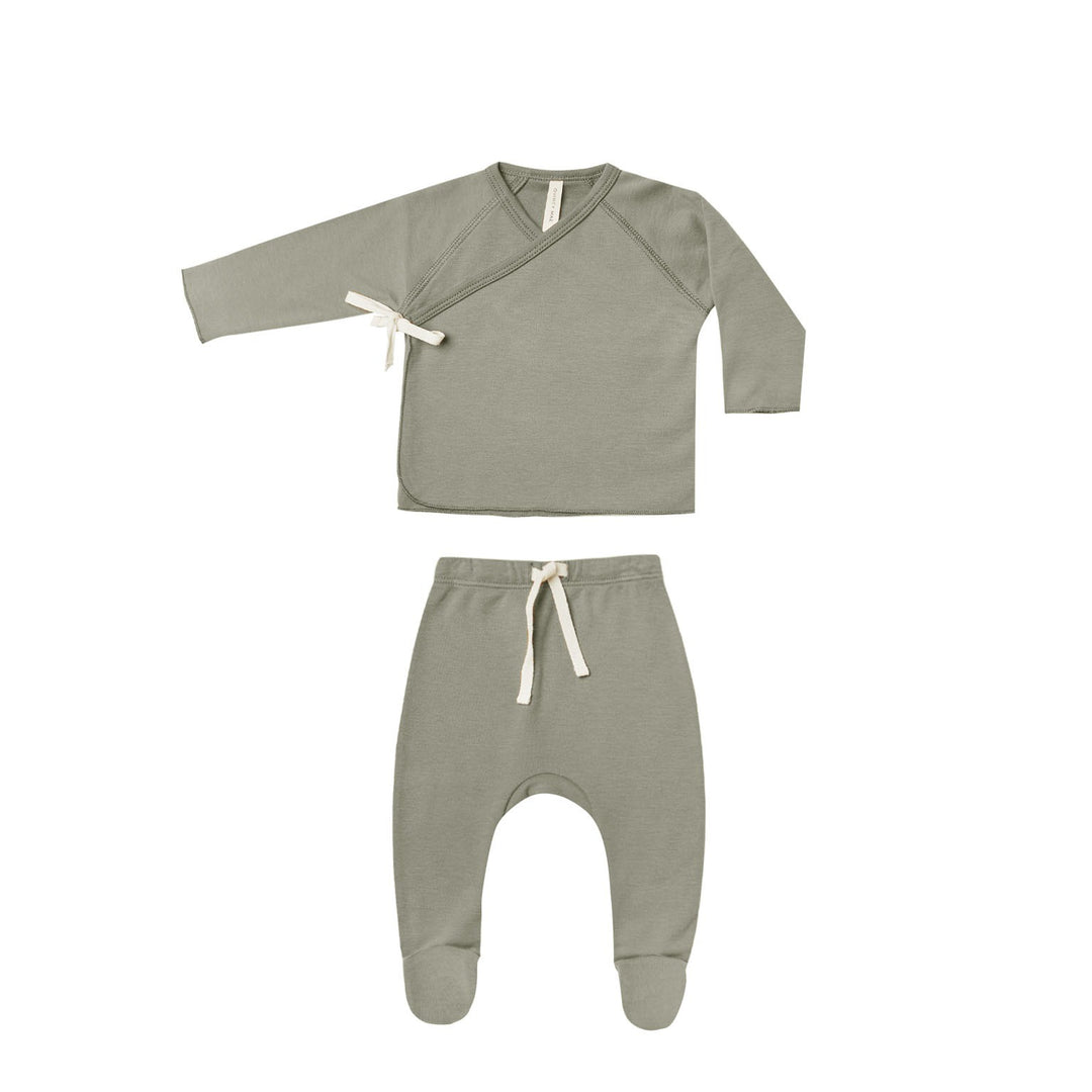 Quincy Mae Wrap Top + Footed Pant Set - Basil