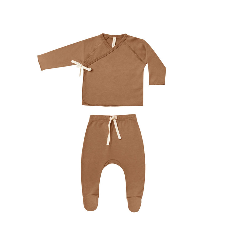 Quincy Mae Wrap Top + Footed Pant Set - Cinnamon