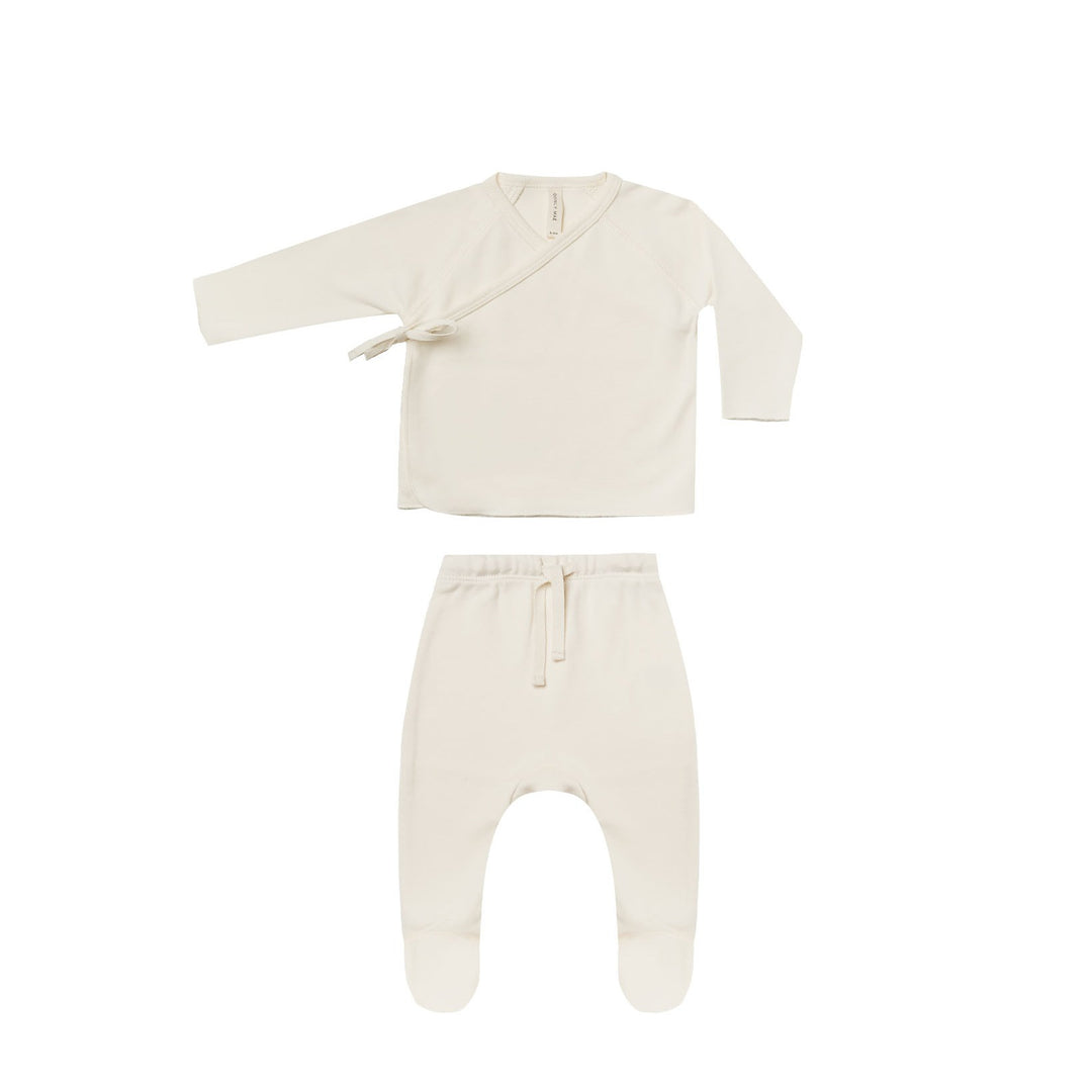 Quincy Mae Wrap Top and Footed Pant Set - Ivory