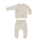Wrap Top + Footed Pant Set - Ash Stripe