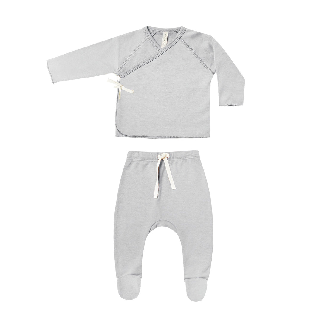 Quincy Mae Wrap Top + Footed Pant Set - Cloud