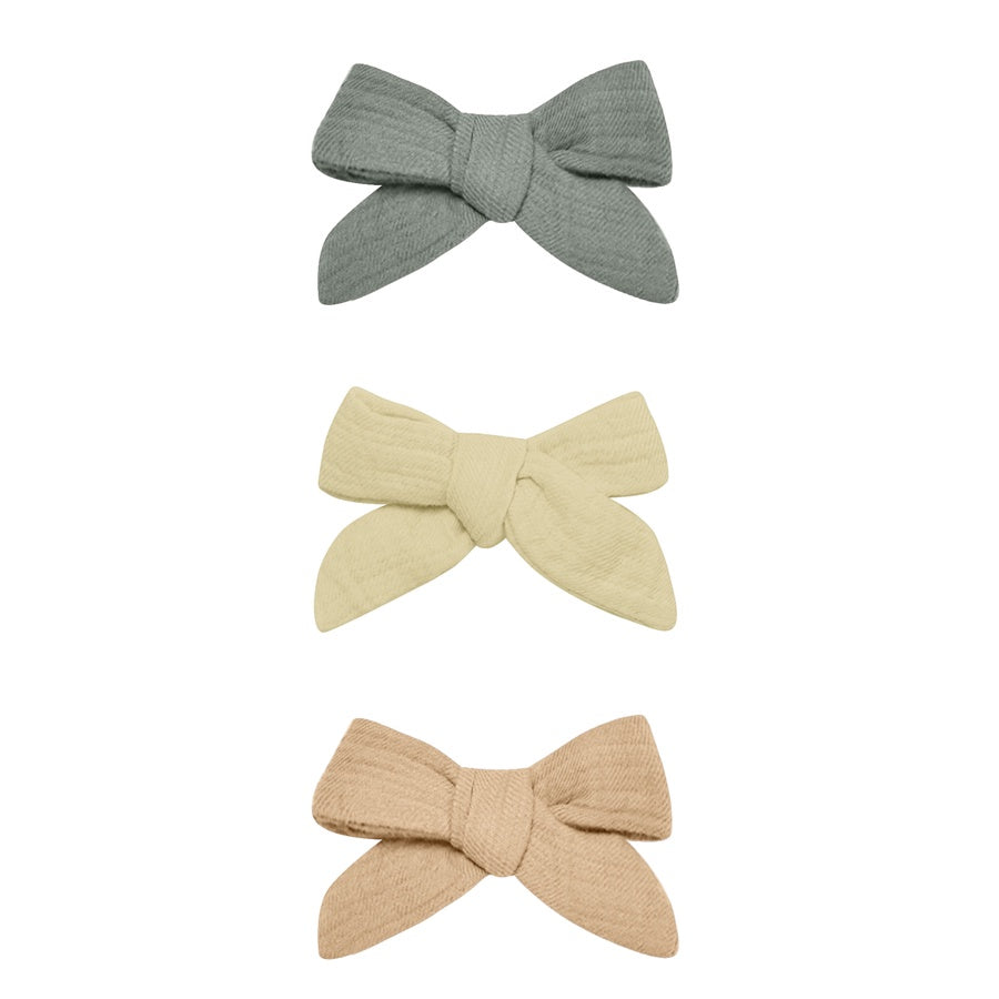 Quincy Mae Bow W. Clip, Set Of 3 | Sea Green, Yellow, Apricot
