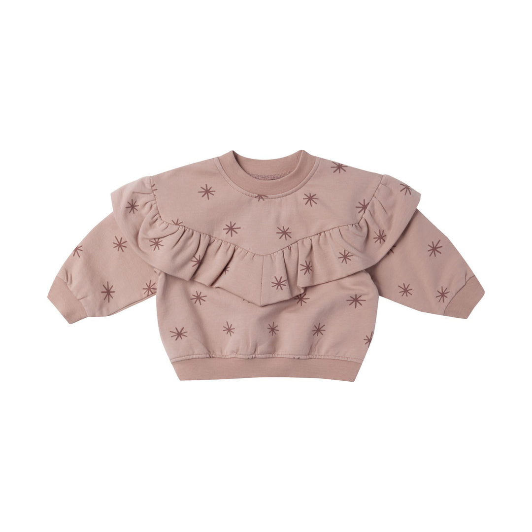 Quincy Mae Ruffle Fleece Sweatshirt - Snow Stars