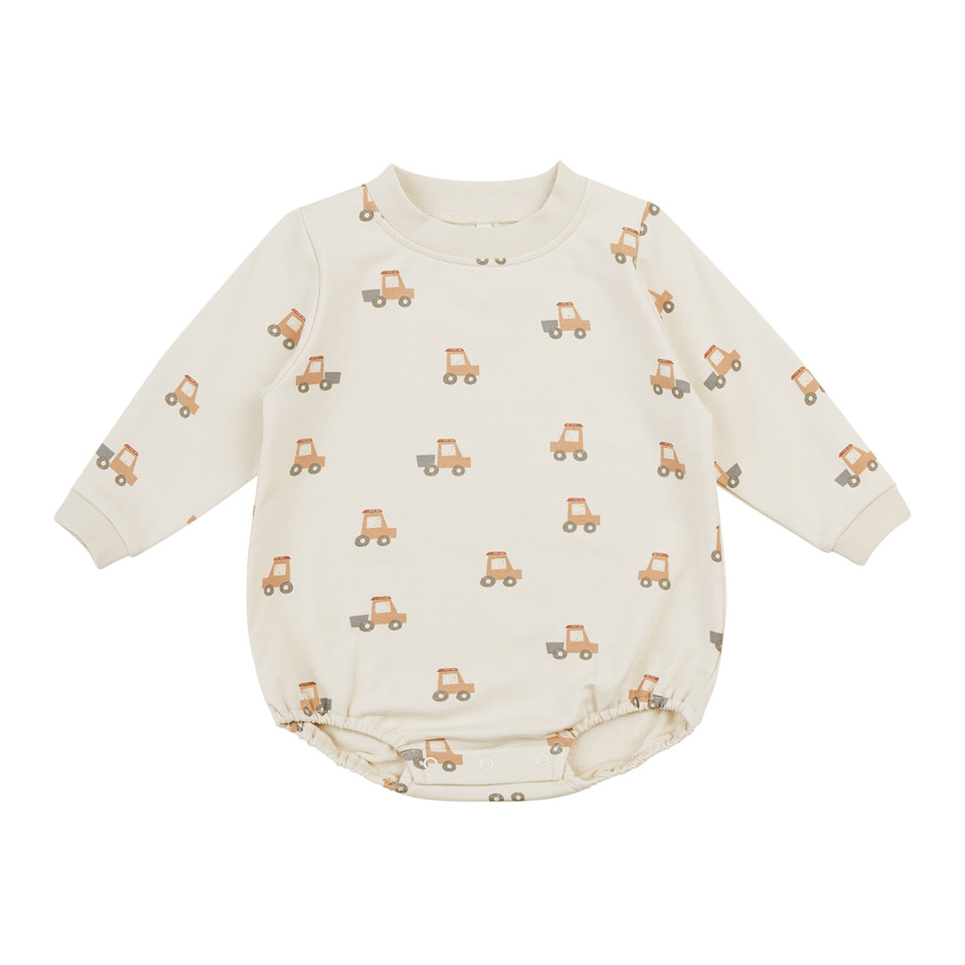 Quincy Mae Crewneck Bubble Romper - Tractors