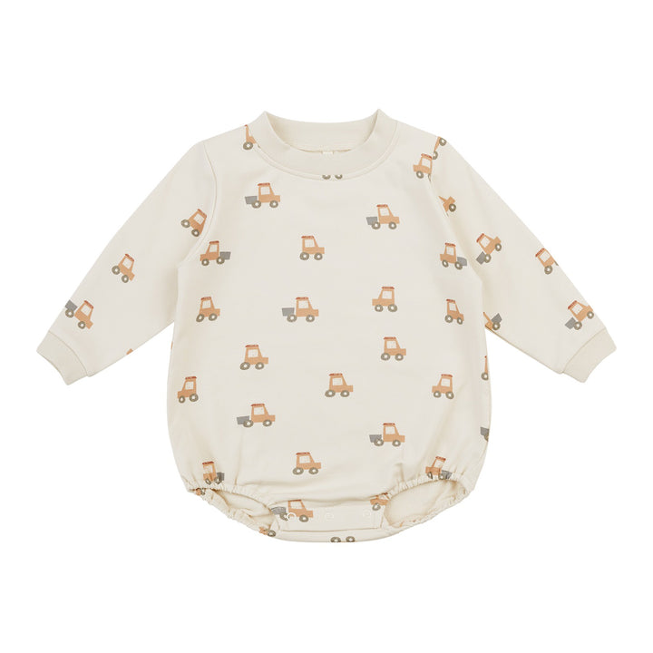 Quincy Mae Crewneck Bubble Romper - Tractors