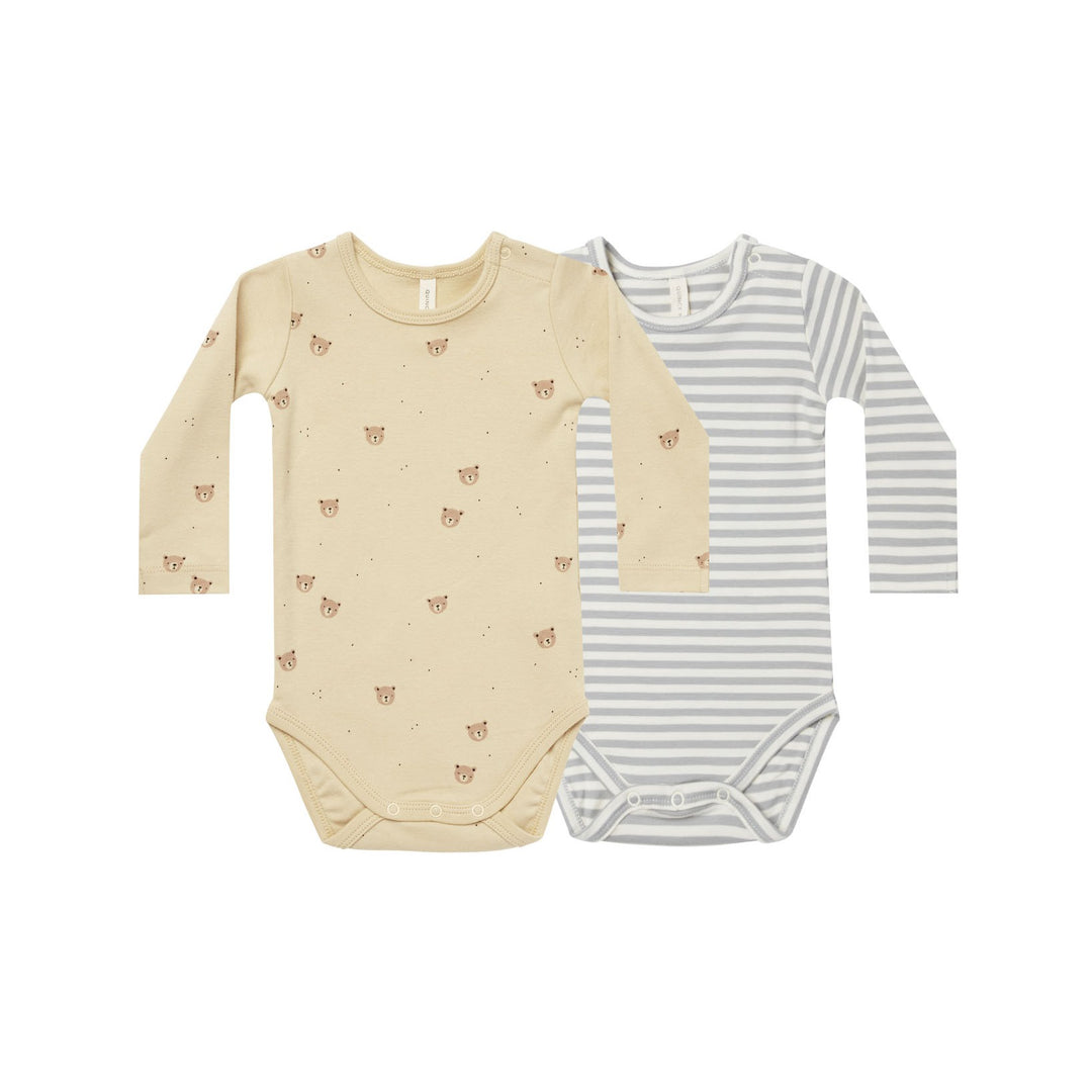 Quincy Mae Jersey Bodysuit 2-Pack - Bears/Dusty Blue Stripe