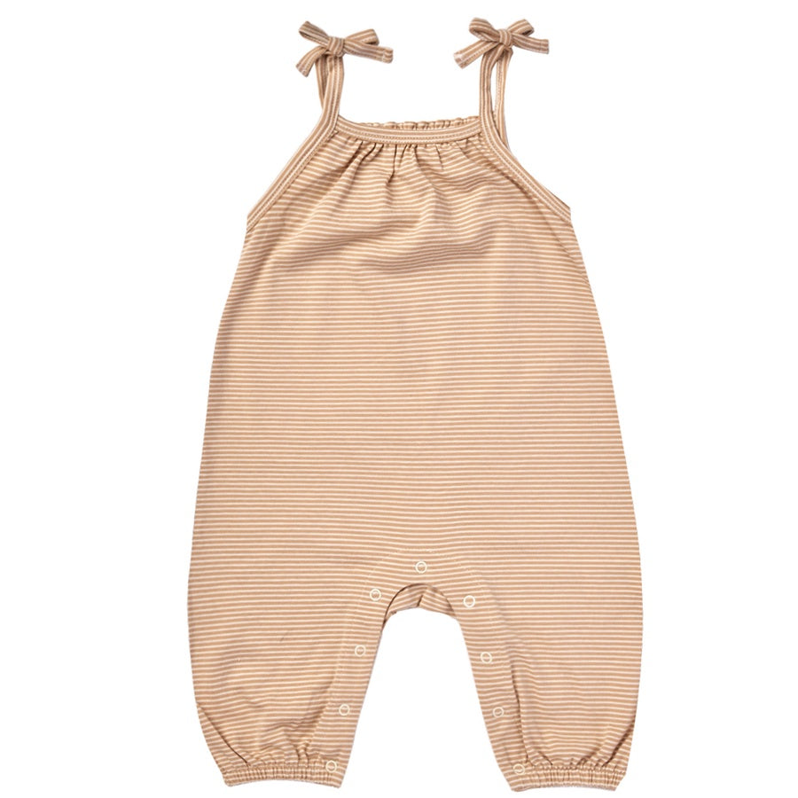 Quincy Mae Smocked Jumpsuit | Apricot Stripe