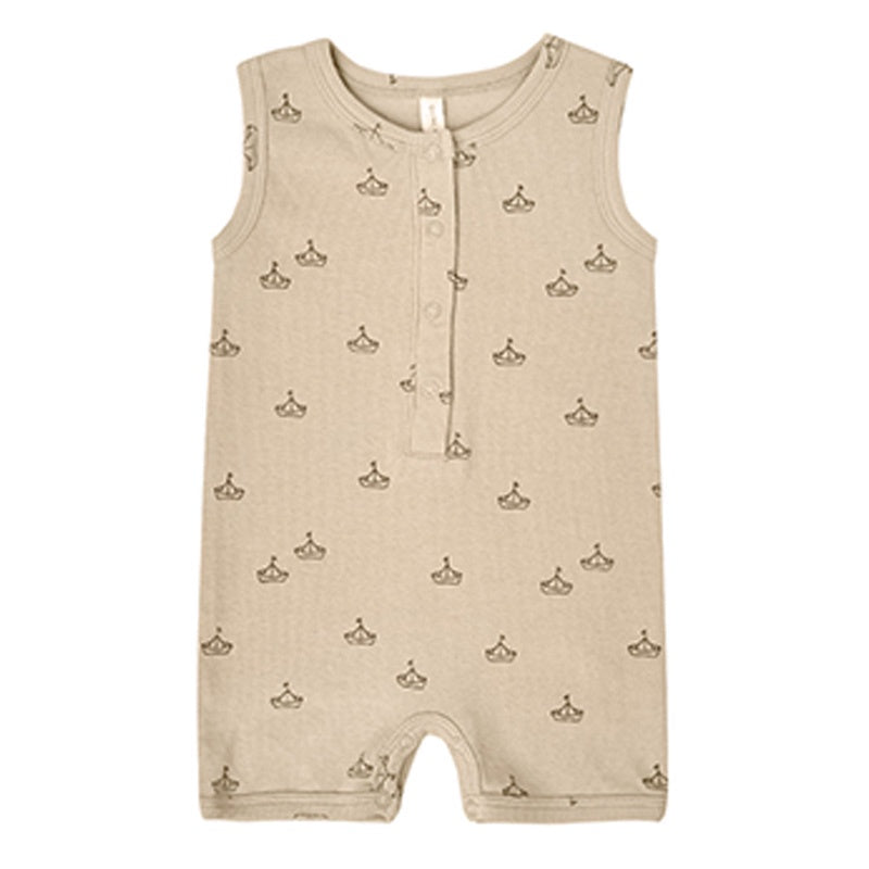 Quincy Mae Ribbed Henley Romper | Boats